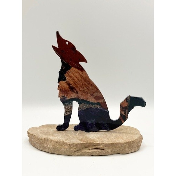 Steel &‎ Sandstone Wolf/Coyote Metal Art Tabletop Figurine/Sculpture by Lazart - Picture 1 of 2